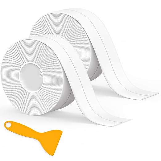 Caulk Tape Waterproof Self Adhesive, 2 Rolls Toilet Caulk Sealing Strip, Bathtub Caulking Sealant Tape for Kitchen, Bathroom, Countertop, Sink, Floor Wall Edge Protector(1.5" x 10.5Ft)