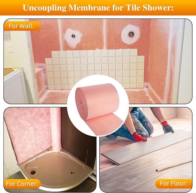 5" Waterproof Membrane Band Roll,120ft Shower Waterproofing Membrane Uncoupling Band for Tile Wall Floor Bathroom Shower Sauna Steam Room, Tile Underlayment Seam Tape,22Mils Thick