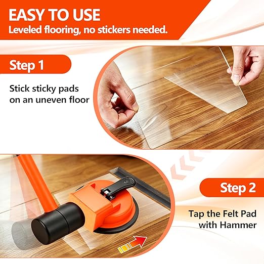 Floor Gap Fixer Suction Tool, Heavy Duty Laminate Flooring Gaps Repair Kit, Adjustable Leveling Setter with 10 Sticky Pads & 1 Rubber Mallet for Hardwood, Vinyl Plank, LVP & Tile Flooring Installation