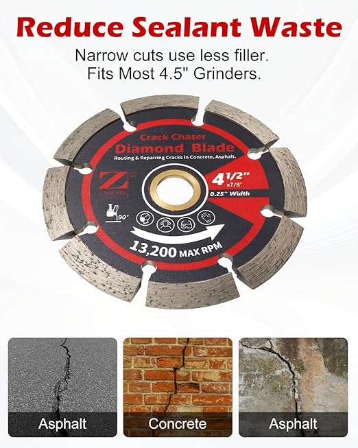 ZORUNNA Diamond Crack Chaser Blade for Concrete 4.5", 2Pcs 1/4" Wide V-Groove Concrete & Asphalt Crack Repair Diamond Blade for Angle Grinder, 7/8" Non-Threaded Arbor