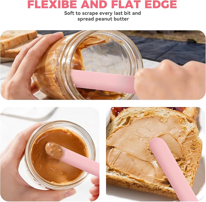 Silicone Jar Spatula Set of 5, Long Handle Skinny Spatula and Spurtle for Sourdough Starter, Flexible Jar Scraper for Peanut Butter, Jam, Icing, Cream with No Batter Left Behind (5)