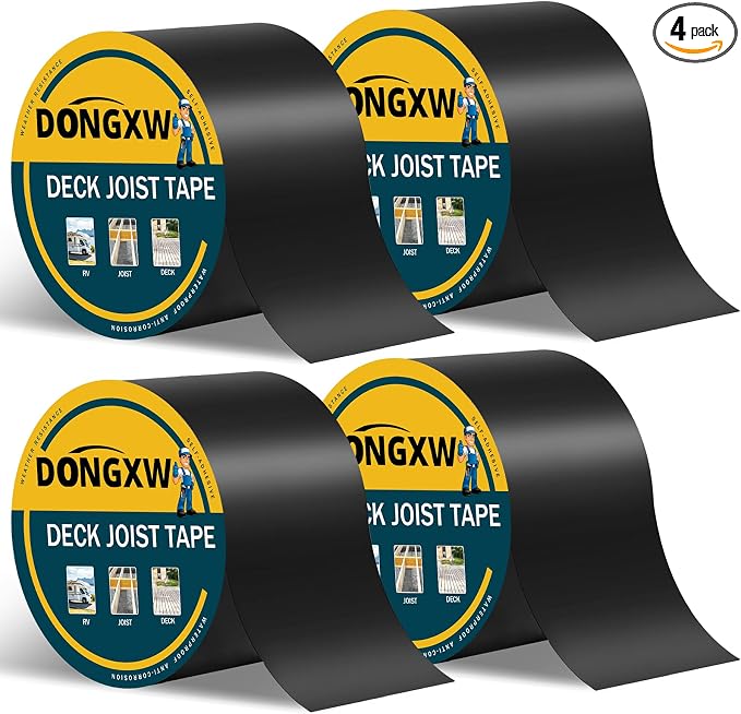 Dongxw Joist Tape for Decking, 4" X 50' Waterproof Butyl Tape Deck Joist Flashing Tape for Joists and Beams 4 Rolls