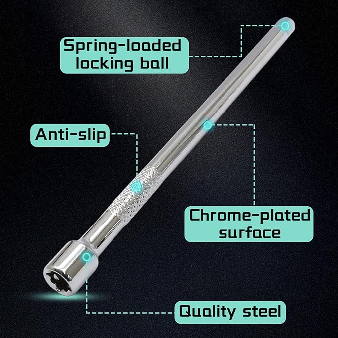 4 Pcs 1/4 Inch Socket Extension Set, CR-V Ratchet Extension Set Include 2, 4, 6 Inch Bars and 1/4" Universal Joint Socket for Ratchets and Torque Wrenches, Ideal for Repair, DIY