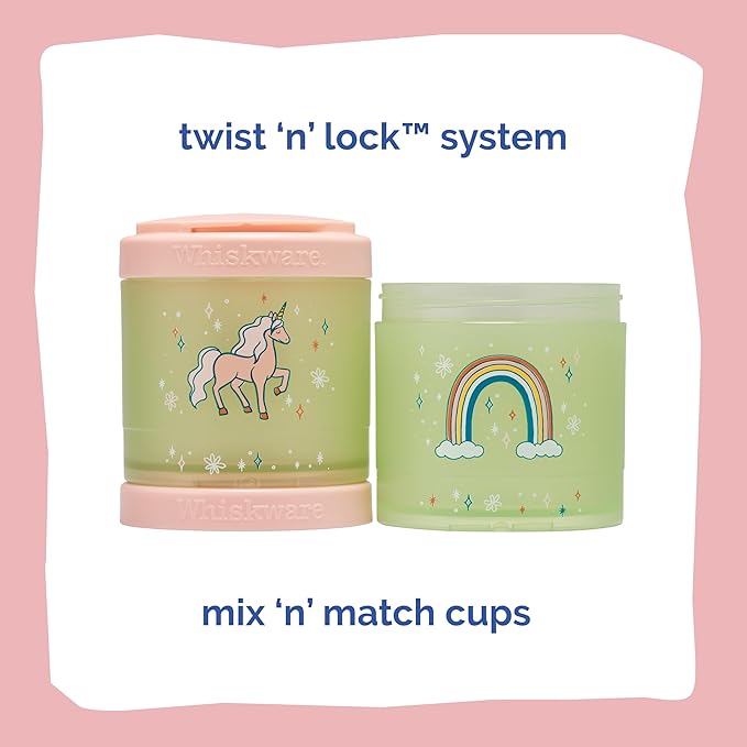 Whiskware Stackable Snack Containers for Kids and Toddlers, 3 Stackable Snack Cups for School or Travel, Unicorn(Pack of 1)