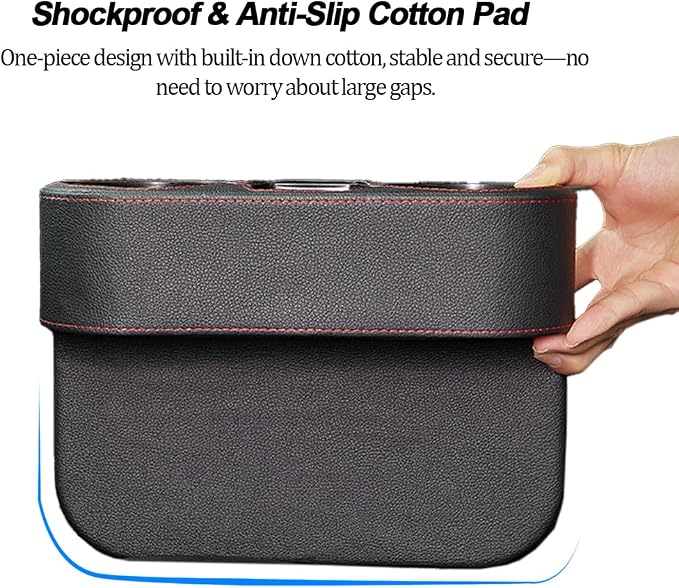 Car Gap Filler Organizer, Multifunctional Leather Console Side Crevice Blocker Storage Box with Cup Holder, Auto Seat Gap Stopper Organizer for Keys, Phones, Glasses, Universal Fit (Black)