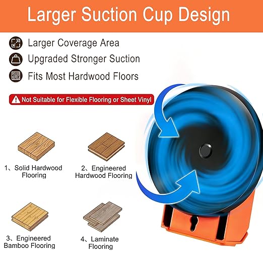 Floor Gap Fixer Tool with Vacuum Suction Cup, Heavy Duty Gap Repair Tool with 4 Reusable Sticky Pads for Laminate, Hardwood, Tile & PVC Floors (Orange)