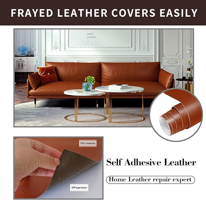 Lifeshoon Leather Repair Patch, 17X79 Inch Self Adhesive Leather Repair, Large Vinyl Patch Tape for Couches, Furniture, Car Seats, Cabinets, Wall, Handbags （Light Brown, 17X79 Inch）