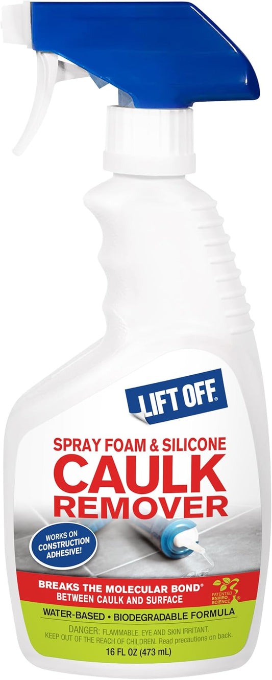 Motsenbocker’s Lift Off 41116 16-Ounce Silicone Latex Caulk and Foam Sealant Remover Spray is Safe on Showers, Construction Adhesives, Stainless Steel, Ceramic Water-Based, White