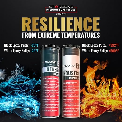 STARBOND Epoxy Putty Stick Bundle High-Temperature Resistance (White), General Purpose (Black), Best for Woodworking, Home, Plumbing, and Industrial Repairs, 2 oz