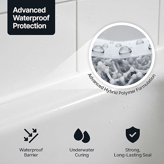 Bright White Construction Sealant & Adhesive All-in-One Hybrid Polymer | Superior to Silicone Bathroom Caulk Sealant | Waterproof, Odorless, Paintable Caulk | Kitchen Bathroom Outdoor 300 ml 1 Pack