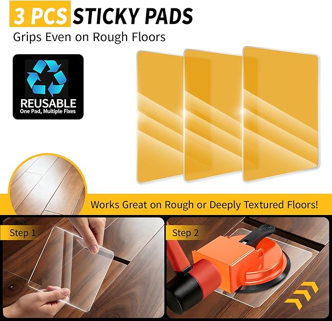 Floor Gap Fixer Tool, Upgraded Heavy Duty Laminate Floor Suction Cup Gap Repair Tool, Over 152 Pounds Load Capacity, Flooring Gap Tool for Vinyl & Wood Floor Repair, Orange, Model 5D
