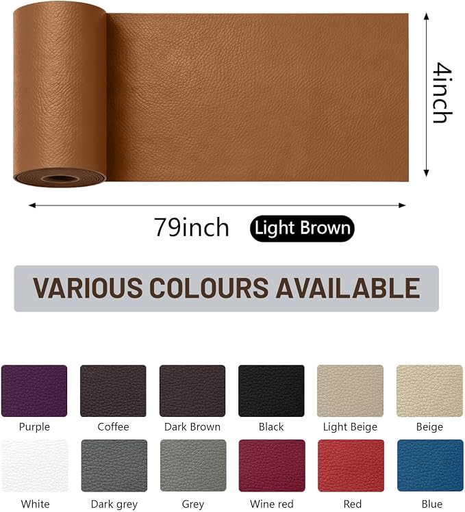 BOUYEER Leather Repair Patch Tape Kit,Self Adhesive Leather Repair for Sofa，Car Seat,Office Chair,Furniture,Jacket,Waterproof Strong Adhesive Vinyl Repair Kit. 4 in x 79 in,Light Brown