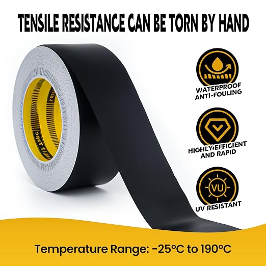 LLPT Aluminum Black Foil Tape 2 Inches x 65 Feet 3.94 Mil | Industrial Grade, Extra Thick, Strong Adhesive, No Residue, Weather Resistant for HVAC Sealing Hot Cold Air Pipe Metal Repair