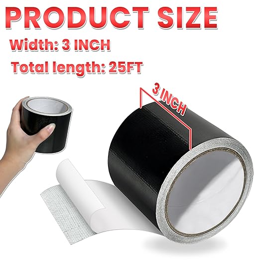 Birllaid Awning Repair Tape for Tarp, Heavy Duty Outdoor Repair Tape for Ripstop, Boat Covers, Tent, Sail Tape, Tear Repair Patch Kit, Waterproof, UVproof, Black