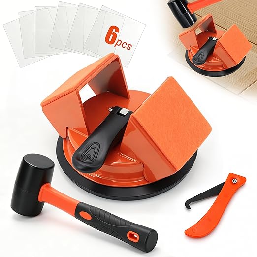 Floor Gap Fixer Tool: Flooring Repair Tool with Dual 45° Striking Surface & Suction Cup for Laminate & Vinyl Plank (LVP/SPC) Floors, Floor Gap Puller Kit with Rubber Mallet, 6 Sticky Pads & Scraper