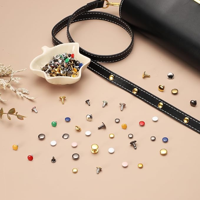 uxcell 120Set Leather Rivets, 8mm Double Cap Rivet Tubular Metal Studs Repairs Decoration Craft Accessories for Repair Decorate Leather Craft Belt Bag Shoes Purse Belts, Red