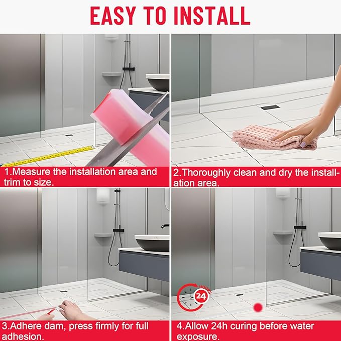 Shower Threshold Water Dam Guard - Self-Adhesive Silicone Waterproof Barrier, Leak-Proof, Flexible, Easy Installation, Customizable Length for Showers, Bathtubs, Sinks, and Countertops by Hzetuu
