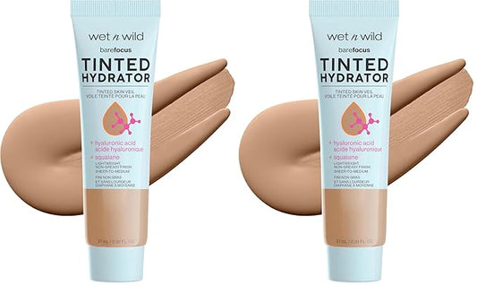 wet n wild Bare Focus Tinted Hydrator Matte Finish, Medium Tan, Oil-Free, Moisturizing Makeup | Hyaluronic Acid | Sheer To Medium Coverage (Pack of 2)