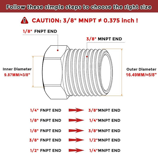 10 Pack Solid 304 Stainless Steel Hex Bushing Threaded Set 3/8" MNPT x 1/4" FNPT,1/4" MNPT x 1/8" FNPT,3/8" MNPT x 1/8" FNPT,1/2" MNPT x 3/8" FNPT,1/2" MNPT x 1/4" FNPT (Each of 2)