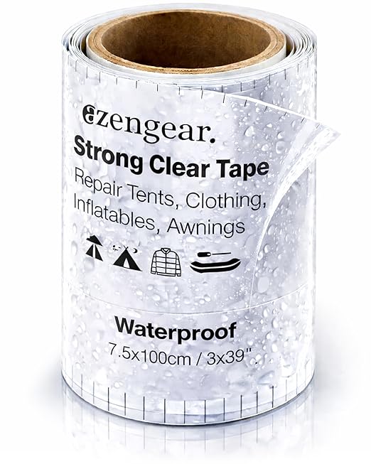 aZengear Clear Tenacious Waterproof Tape, TPU Patch Repair Kit for Tents, Jackets, Inflatables - Fix Rips in PVC, Furniture, Awnings, RV, Shoes