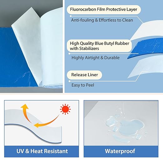 BXI Fluorocarbon Membrane Butyl Waterproof Tape, 4 Inch X 32 Feet Self-Adhesive Premium White Metal Roof Flashing Sealant, Leak Stop Patch Seam Sealer for Roofing, RV, Deck Joist, Window, Pipe Repair