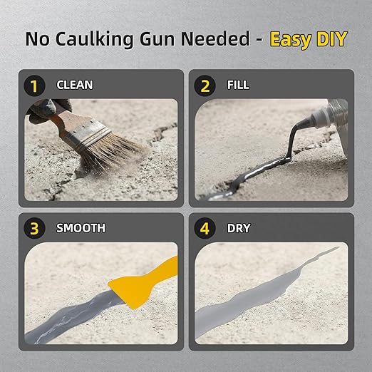 Pack of 4 Self Leveling Concrete Crack Filler, Cement Crack Filler, Waterproof & High Elasticity, Concrete Slab Repair for Driveway, Patio, Garage Floor, Sidewalk, Pool Deck (20 oz)