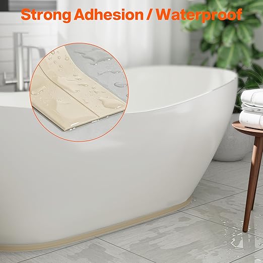 Dstorelhp 2 Rolls Beige Caulk Tape Waterproof Self Adhesive, Decorative Caulking Tape for Kitchen, Countertop, Bathroom, Sink, Bathtub, Toilet, Shower (1.5" x 10.5Ft)