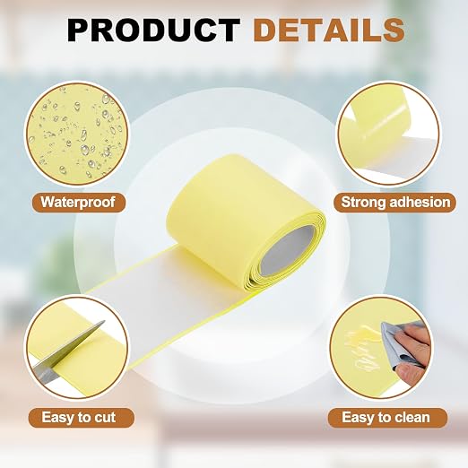 uxcell Caulk Tape Waterproof, 1.5 Inch x 4.92 ft Self-Adhesive Sealant Sealing Strip Caulking Sealant Tape PVC with Tool for Kitchen Sink Toilet Bathroom Bathtub Floor, Beige