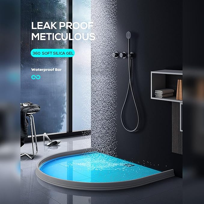 Hi-Na 3ft/5ft/6ft/8ft10ft Collapsible Shower Threshold Water Dam Water Barrier for Shower and Water Stopper Keeps Water Inside Water Threshold for Wet and Dry Separation (8ft, Grey)