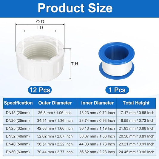 uxcell 12Pcs 3/4 Inch PT Female Thread PVC Pipe Fitting Cap, Cleanout Water Drain End Caps, Pipe Plug Socket Fittings with Tape for Water Heater Supply Lines, Plumbing, White