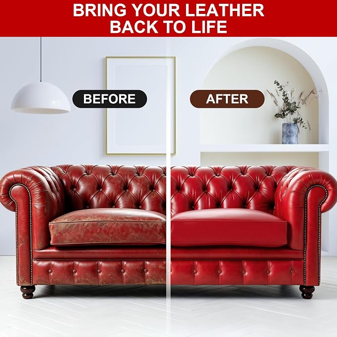 STARTSO WORLD Leather Recoloring Balm, Red Leather Repair Kit for Furniture, Leather Dye, Leather Color Restorer for Couches, Leather Couch Paint | Repair, Restore & Renew Old, Faded Leather