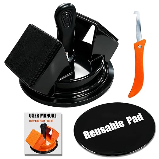 Floor Gap Fixer Tool Kit with Reusable Nano-Adhesive Pad,Heavy-Duty 45°Striking Surface Laminate Floor Repair Tools with Enhanced Suction Cup for Fixer Wood/Vinyl Plank Flooring (Black)