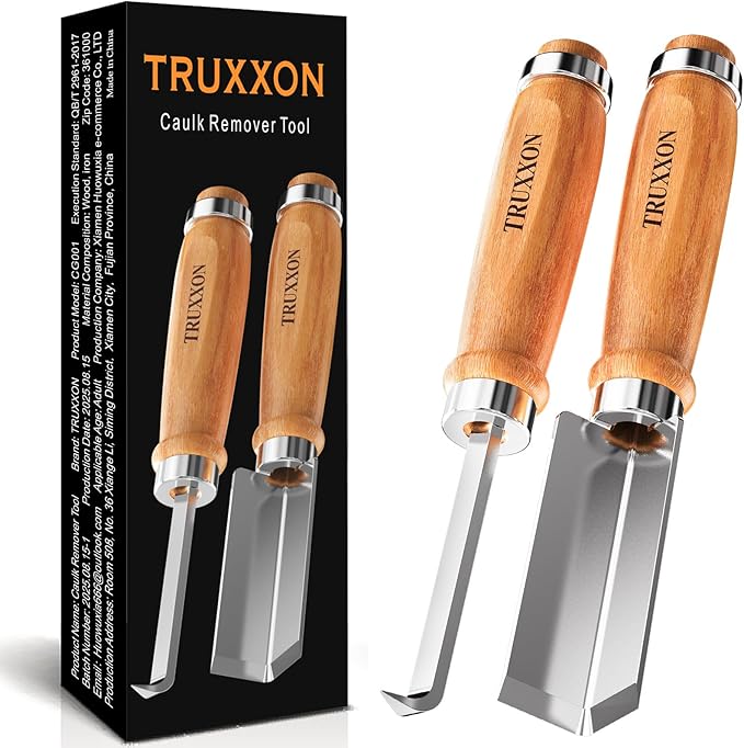 2PCS Professional Caulk Remover Tool – Heat-Treated Caulking Tool with 90° Sharp Blade & Solid Wood Handle, Saves Time for Home Improvement, Durable Grout & Silicone Remover Tool (Original - 2)