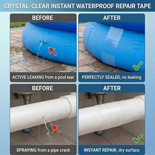 Clear Waterproof Repair Tape 5 Inch x 10FT, Heavy Duty Vinyl & Tarp Patch Tape for Tent, RV Awning, Boat Cover, Sail, Underbelly, Inflatable and Outdoor Fabric Repairs