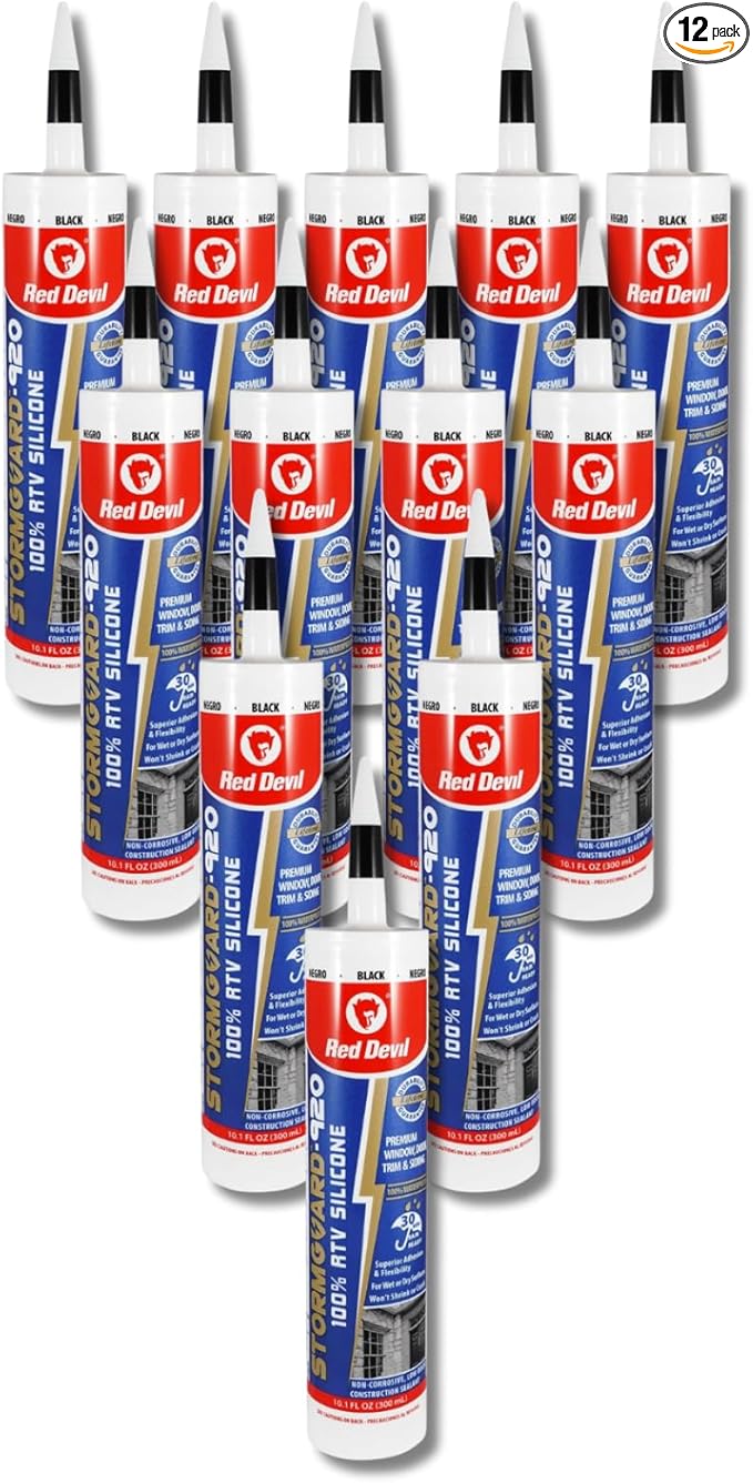 Red Devil 078060 Silicone Ultra 100% RTV Silicone Sealant, 10.1 oz., Black, 12 Pack