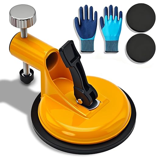 2026 Floor Gap Fixer Tool, Professional Adjustable Height Setter with Heavy-Duty Rubber Suction Cup & 2 PCS Sticky Pads, Tile Leveling System for Installation, Repair & Precise Seam Alignment (Yellow)