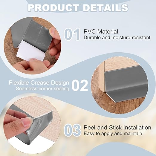 PATIKIL 2" x 10.5 ft Caulk Tape, Caulk Strips PVC Self Adhesive Caulking Tape Waterproof Edge Protectors for Bathroom Accessories Kitchen Countertop, Gray