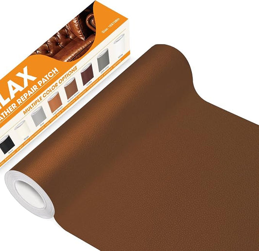 WALLAX Leather Repair Patch, 16 x 158 Inches Self Adhesive Leather Repair Tape for Furniture, Couch, Sofa, Car Seats, Office Chair, Car Interior, Upholstery, Vinyl Repair Kit (Medium Brown)