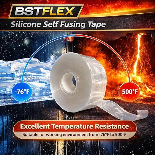 Heavy Duty Electrical Tape, Self-Fusing Silicone Rubber, Waterproof & Insulating Flexible Tape, Electrical for Hose, Automotive, Outdoor & Repairs - 1" x 20ft x 20mil Roll - Clear