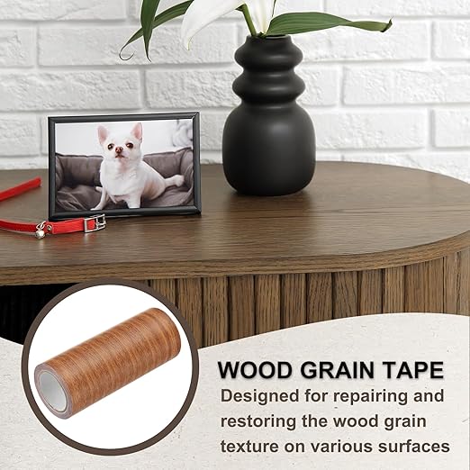 PATIKIL Wood Grain Tape 4.7" x 15 Ft, Self-Adhesive Wood Texture Repair Tape Realistic Wooden Effect Patch for Furniture Cabinets Floor Walls, Orange Oak