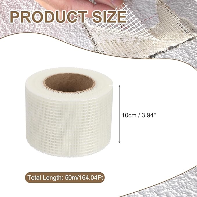 PATIKIL Drywall Repair Mesh Tape, 4 inch x 164 ft Fiberglass Repair Patch Self-Adhesive Dry Wall Joint Tape 6 Mesh Wall Hole Crack and Seam Patch, White