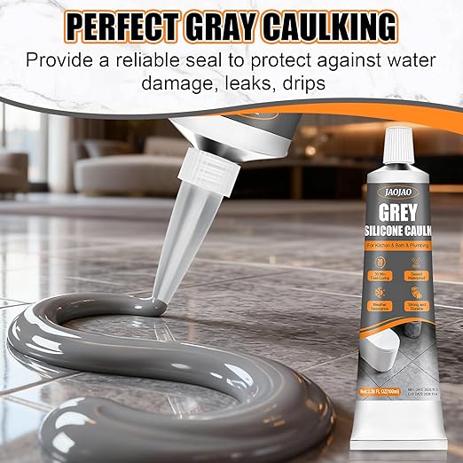 JAOJAO Gray Caulk, Waterproof Gray Silicone Caulk Excellent Adhesion Long-Lasting Flexibility Stable Performance Widely Applicable for Kitchen Sinks Bathrooms Doors and Windows, 100ml