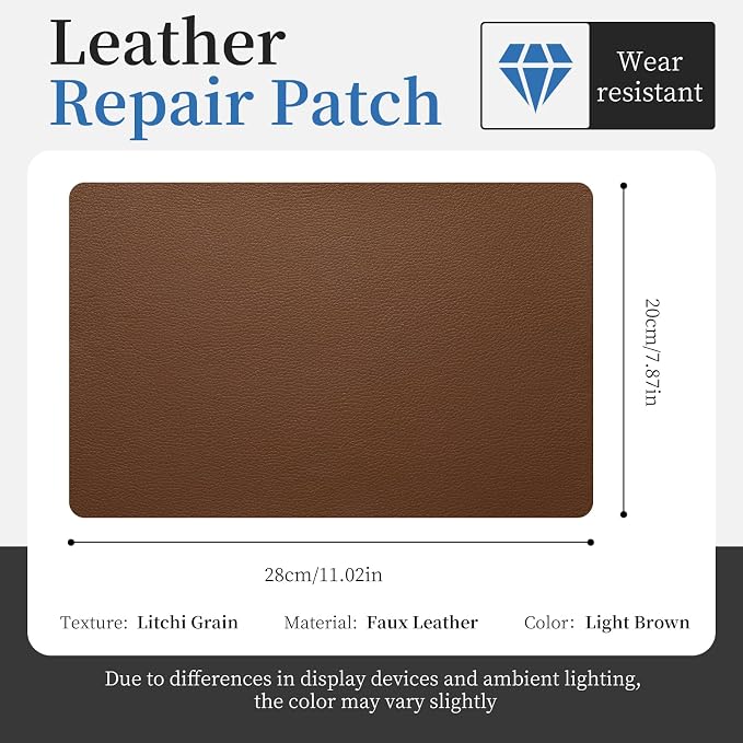 Fadoub Leather Repair Patch Tape Self-Adhesive, 8x11In Heavy Duty Vinyl Patch, Leather Repair Kit for Furniture, Sofa, Couch, Office Chair, Car Seat, Car Interior(Light Brown)