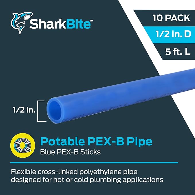 SharkBite 1/2 Inch x 5 Feet Blue PEX-B, Made in the USA, Pack of 10, Flexible Water Pipe Tubing for Plumbing, U860B5