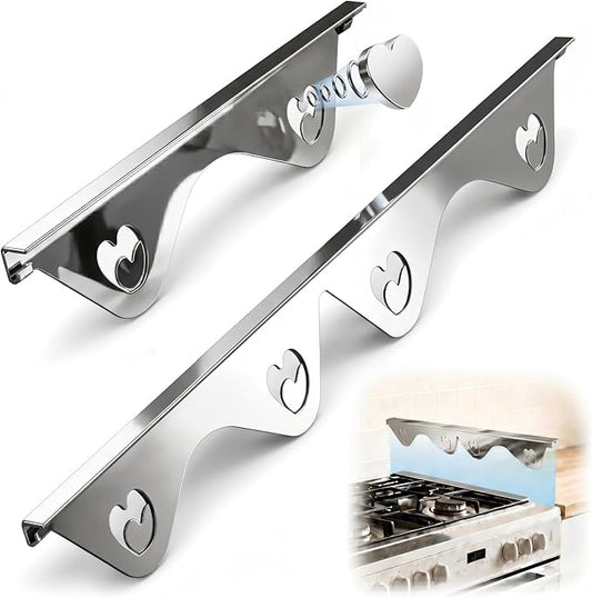 Stainless Steel Stove Gap Covers, 2 Pack Extendable Stove Gap Filler 13.8"-27.5", 0.79" Wide, Deep-Lock Heart Clips, Heat Resistant Range Trim Kit for Kitchen Counter Gaps, Silver
