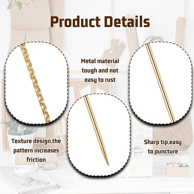 15Pcs Snag Nab It Tool 2.36 x 0.03 Inch Snag Repair Needle Tool with Case, Leather Stitching Needles Sharps for Woven Knitted Cloth Garments Drapes(Gold)