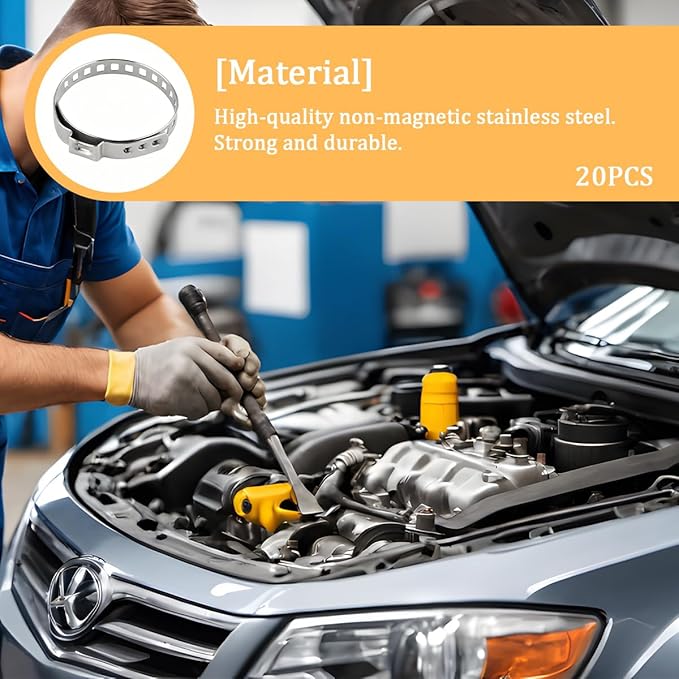 20PCS Car CV Boot Clamp Kit, Stainless Steel Vehicle 10PCS Small ＆ 10PCS Large Hose Clamps, Adjustable Auto Drive Shaft Joint Axle Boot Crimp Clamps, Universal For SUV Truck RV