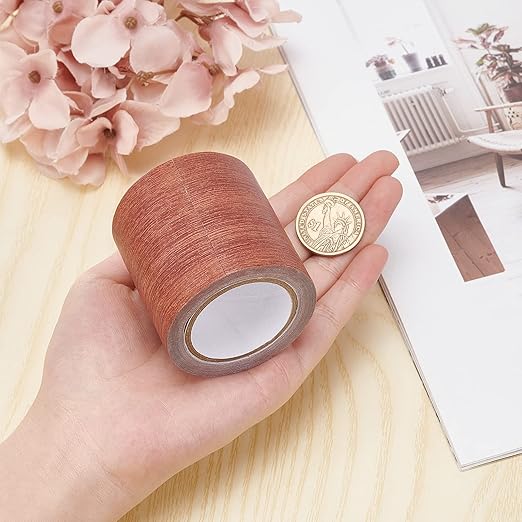 GORGECRAFT 2.2 Inch x 15Ft Wood Textured Adhesive Repair Tape Self Adhesive Patch Realistic Wood Grain Repair Tape High-Adhesive Repair Tape Simulation for Desk Chair Door Furniture(Sienna)