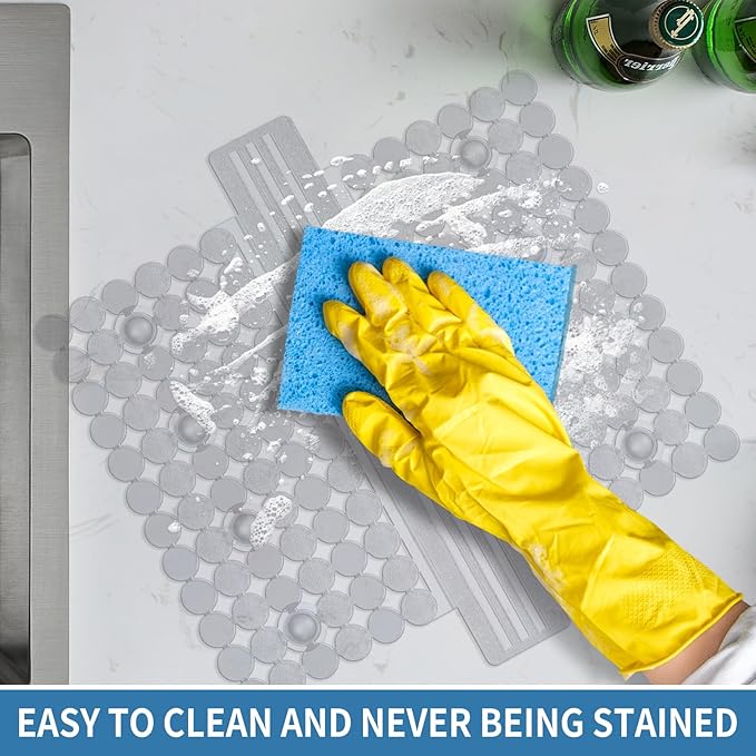 Bligli Plastic Sink Saddle, Sink Divider Mat with Strong Suction Cups, Kitchen Divided Sink Protector Mat for Glassware Dishes, Easy to Clean and No Smell, 9.5" x 12", Clear