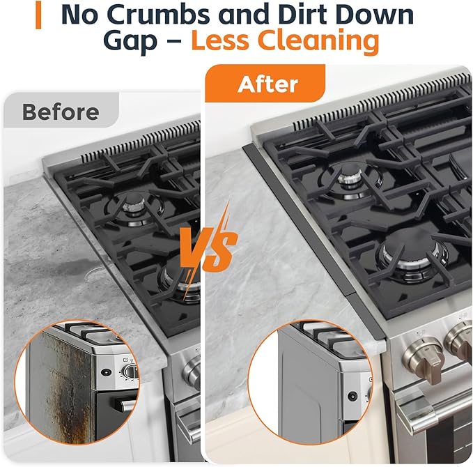 Stove Gap Covers - Stainless Steel Stove Gap Filler, 2 Pack Oven Gap Filler Retractable Length 13.8" to 27.5", Spring Clip Design Fitting Gap Strong Guard Between Stove Top & Counter